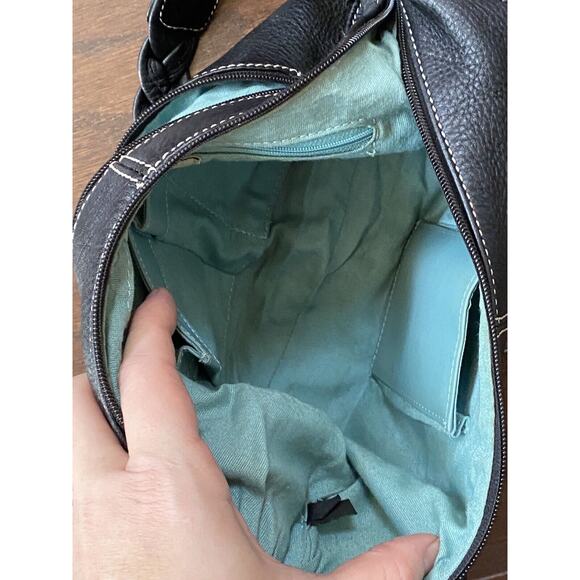 Clarks Leather Purse Pebbled Handbag Black Sling Woven Braided Bag Hobo Y2k - Picture 12 of 13